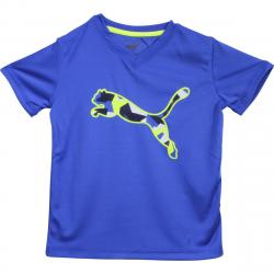 Puma Little Boy's V Neck Geometric Cat Logo Short Sleeve T Shirt - Royal Blue - 6