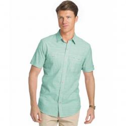 Izod Saltwater Men's Dockside Chambray Short Sleeve Button Down Shirt - Creme De Menth - Small