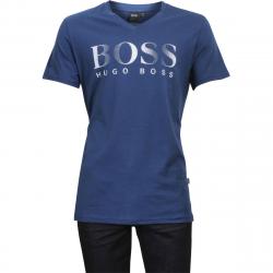Hugo Boss Men's V Neck UV Protection Logo Short Sleeve T Shirt - Navy - Medium