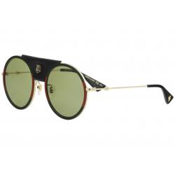 Gucci Women's GG0061S GG/0061/S Round Sunglasses - Black Leather Gold Green Red/Green   017 - Lens 56 Bridge 22 Temple 140mm