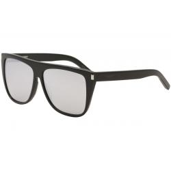 Saint Laurent Women's SL1 SL 1 Square Fashion Sunglasses - Black/Silver Nylon Mirror   008 - Lens 59 Bridge 13 Temple 140mm