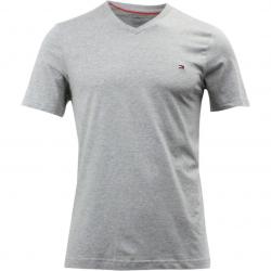 Tommy Hilfiger Men's Core Flag Short Sleeve V Neck Cotton T Shirt - Grey - Medium