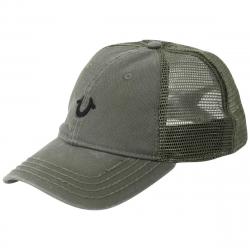 True Religion Men's Core Logo Cotton Strapback Trucker Cap Hat - Militant Green - One Size Fits Most