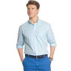 Izod Men's Essential Poplin Plaid Long Sleeve Button Down Shirt - Blue Radiance - Small