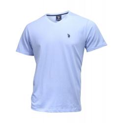 U.S. Polo Association Men's Short Sleeve V Neck T Shirt - Terry Blue Cotton - Small