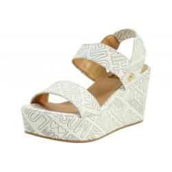 Love Moschino Women's Embossed Logo Wedge Heels Sandals Shoes - White - 6 B(M) US/36 M EU