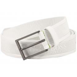 Hugo Boss Men's Tino Logo Embossed Genuine Leather Belt - White - 36