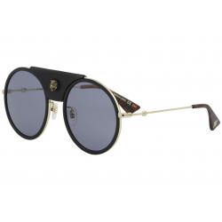 Gucci Women's GG0061S GG/0061/S Round Sunglasses - Gold Black Leather/Grey   016 - Lens 56 Bridge 22 Temple 140mm