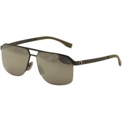 Hugo Boss Men's 0839S 0839/S Rectangle Sunglasses - Matte Dark Ruthenium/Silver Gray Mirror   R80/M3 - Lens 61 Bridge 14 Temple 145mm