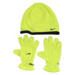 Nike Boy's Swoosh Logo 2 Piece Beanie Hat & Gloves Set - Volt/Black - 8/20