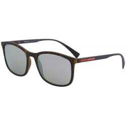 Prada Men's Linea Rossa SPS01T SPS/01T Fashion Square Sunglasses - Havana Rubber/Brown Milky Blue Mirror   U61/129 - Lens 56 Bridge 19 B 44 ED 60.4 Temple 140mm