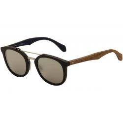 Hugo Boss Men's 0777S 0777/S Round Sunglasses - Matte Black Wood Blue/Silver Mirror   RBG/SS  - Lens 51 Bridge 23 Temple 145mm