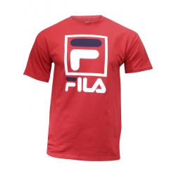 Fila Men's Stacked Crew Neck Short Sleeve Cotton T Shirt - Chinese Red/White/Navy - Small