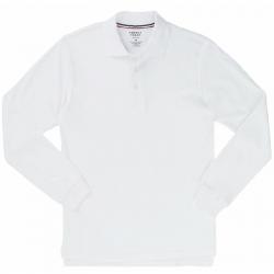 French Toast Boy's Long Sleeve Interlock Uniform Polo Shirt - White - XX Large