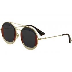 Gucci Women's GG0105S GG/0105/S Round Fashion Sunglasses - Gold Teal Red Ivory/Blue   005 - Lens 47 Bridge 27 Temple 145mm