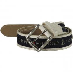 Tommy Hilfiger Men's Ribbon Inlay Fashion Belt - Cream/Navy - 44