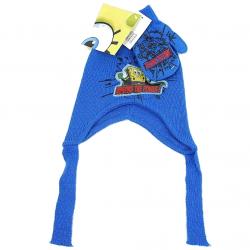 Spongebob Squarepants Toddler Boys Knit Scandinavian Hat & Mitten Set - Blue - 2 4T