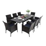 PHI VILLA Rattan Wicker Cushioned Dining Chairs Set with Extendable Table 9 Piece / Crescent Chairs