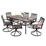 PHI VILLA 7 Piece Metal Outdoor Patio Dining Set - 1 Geometric Rectangle Table and 6 Chairs Swivel Chairs