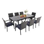 PHI VILLA Rattan Wicker Cushioned Dining Chairs Set with Extendable Table 9 Piece / Haiti Chairs