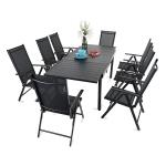 Phi Villa Metal Outdoor Patio Black Dining Set with Reclining Folding Sling Chair 9 Piece - Adjustable Table A