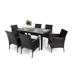 PHI VILLA Rattan Wicker Cushioned Dining Chairs Set with Extendable Table 7 Piece / Crescent Chairs