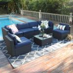 PHI VILLA 7-Piece Patio Rattan Wicker Outdoor Sectional Sofa Blue