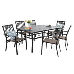 PHI VILLA 7 Piece Metal Outdoor Patio Dining Set - 1 Metal Table and 6 Chairs Stackable Chairs