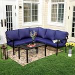 PHI VILLA 5 Seater L-Shaped Metal Sectional Conversation Set with Water-Repellent Cushions & Coffee Table
