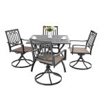 PHI VILLA 5 Piece Square Mesh Table Metal Outdoor Patio Dining Set Swivel Chair