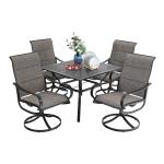 PHI VILLA 5 Piece Metal Patio Outdoor Dining Set - 1 Table and 4 Chairs Square Mesh Table / Swivel Chairs