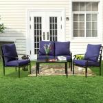 PHI VILLA 4 Piece Metal Patio Conversation Set with Cushion