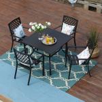 PHI VILLA 5 Piece Metal Outdoor Indoor Dining Chairs and Larger Square Table Set Elegant