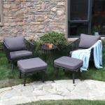 PHI VILLA Patio Wicker Rattan Sofa with Ottoman Outdoor Furniture 5 Piece Set