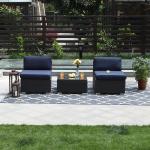 PHI VILLA Blue Rattan Patio Sectional Sofa 3 Piece