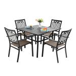 PHI VILLA 5 Piece Metal Outdoor Patio Dining Set - 1 Square Table and 4 Textilene Chairs Stackable Chairs