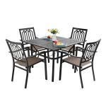 PHI VILLA 5 Piece Square Mesh Table Metal Outdoor Patio Dining Set Stackable Chair