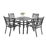PHI VILLA 5 Piece Metal Steel Outdoor Patio Dining Set - 1 Mesh Metal Table and 4 Chairs Stackable Chairs