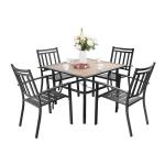 PHI VILLA 5 Piece Metal Steel Outdoor Patio Dining Set - 1 Wood-look Table and 4 Chairs Stackable Chairs
