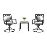 PHI VILLA 3 Piece Metal Outdoor Patio Dining Set Square Side Table / Swivel Chairs