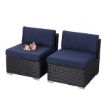 PHI VILLA Blue Rattan Patio Sectional Sofa 2 Piece