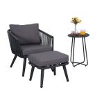 PHI VILLA Patio Wicker Rattan Sofa with Ottoman Outdoor Furniture 3 Piece Set