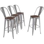 ALPHA HOME 30" High Back Bar Stools with Wood Seat, Set of 4 Matte Silver Grey
