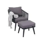 PHI VILLA Patio Wicker Rattan Sofa with Ottoman Outdoor Furniture 2 Piece Set