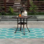 PHI VILLA Patio Cast Aluminum Bistro Square Dining Table with Umbrella Hole