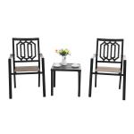 PHI VILLA 3 Piece Metal Outdoor Patio Dining Set Square Side Table / Stackable Chairs