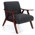 PHI VILLA Mid-Century Accent Fabric Upholstered Living Room Lounge Chair with Oak Frame Black