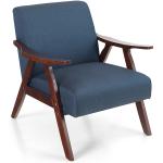 PHI VILLA Mid-Century Accent Fabric Upholstered Living Room Lounge Chair with Oak Frame Blue