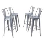 PHI VILLA Metal Counter Height Bar Stools with Middle Back, Set of 4 Metallic Gray