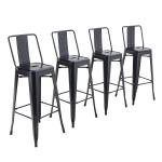 PHI VILLA Metal Counter Height Bar Stools with Middle Back, Set of 4 Black